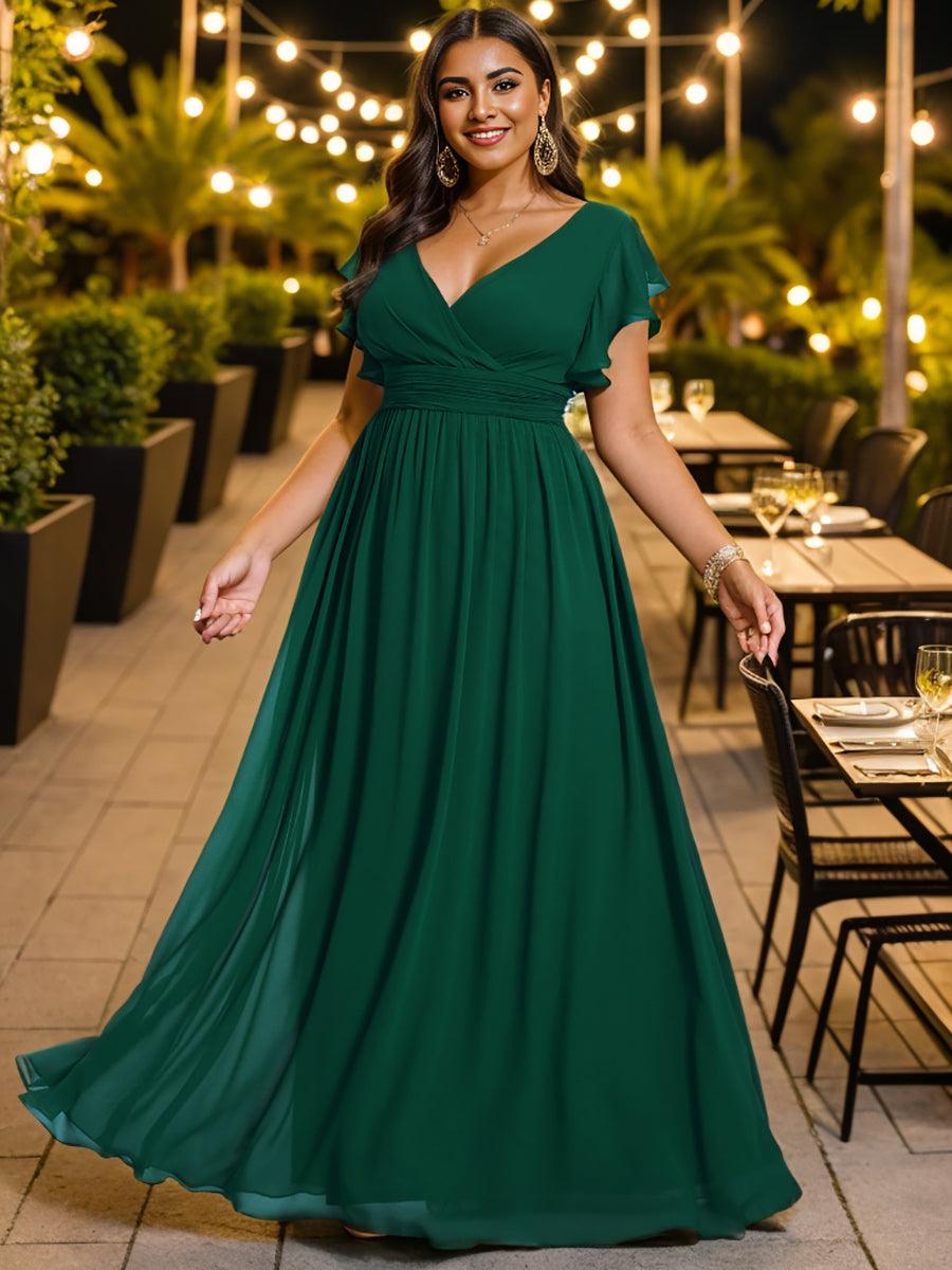 Funkelndes Abendkleid in A-Linie mit Empire-Taille und langen ?rmeln #farbe_Dunkel Gruen