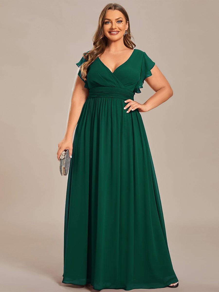Funkelndes Abendkleid in A-Linie mit Empire-Taille und langen ?rmeln #farbe_Dunkel Gruen