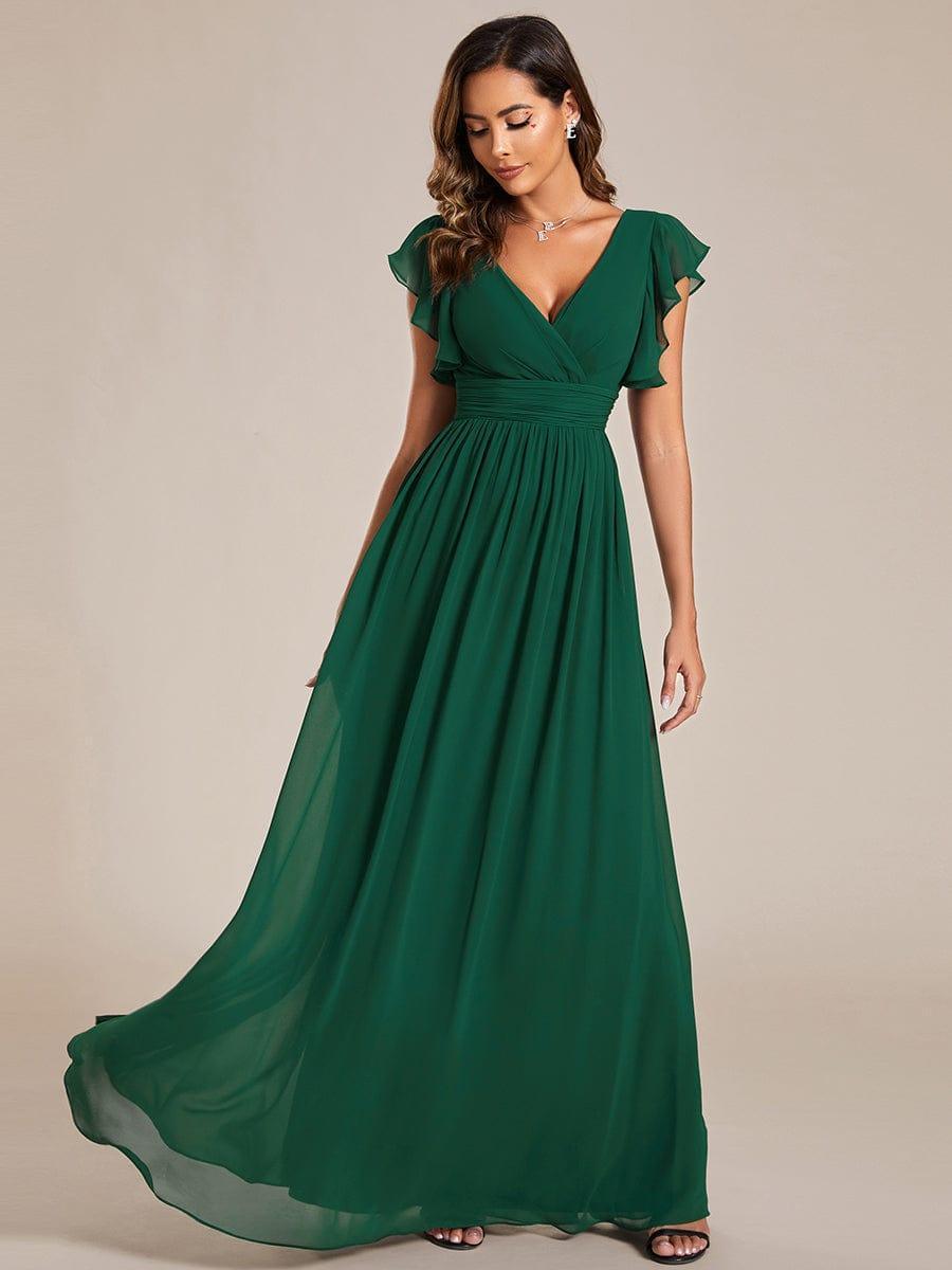 Funkelndes Abendkleid in A-Linie mit Empire-Taille und langen ?rmeln #farbe_Dunkel Gruen