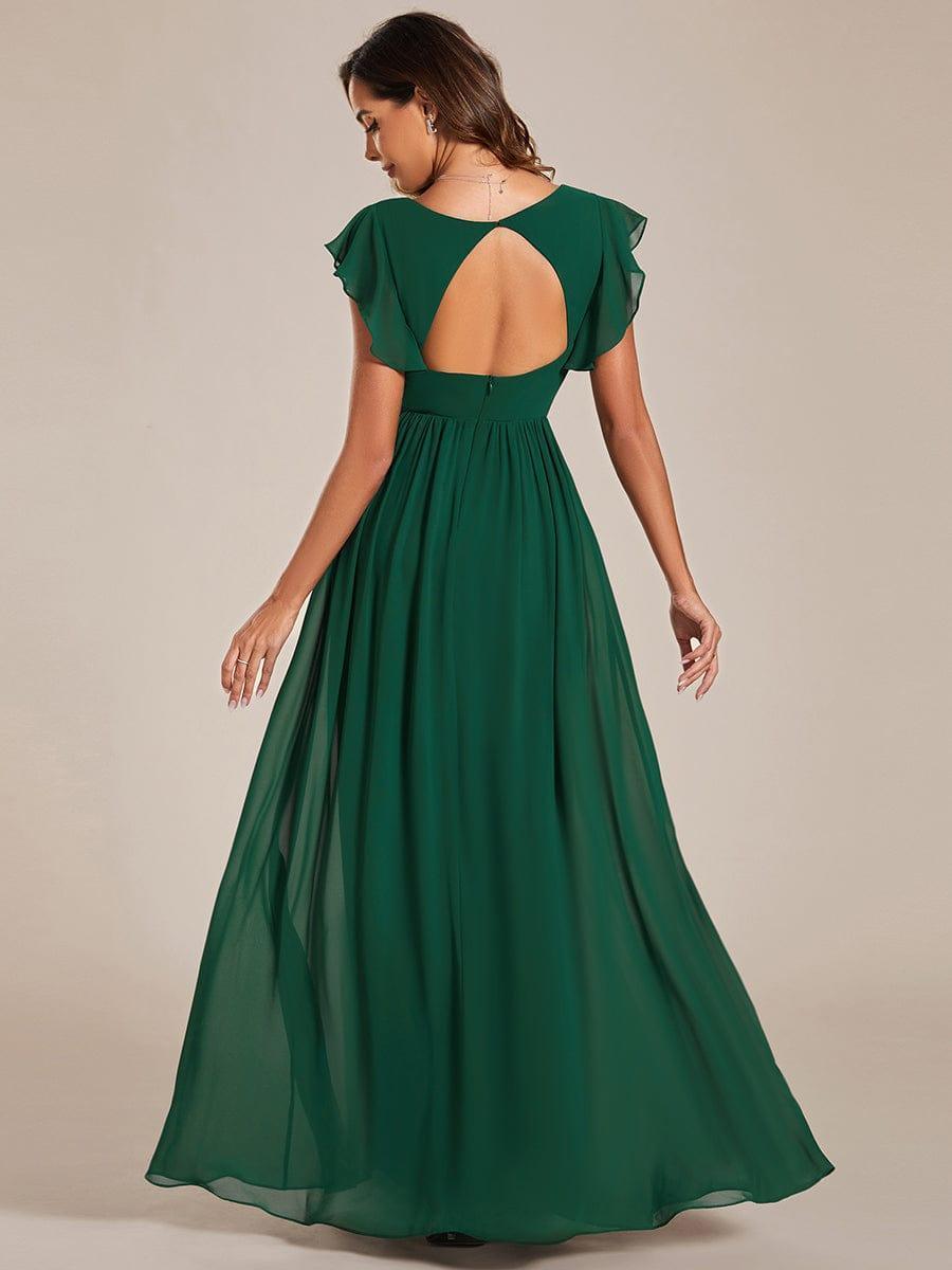 Funkelndes Abendkleid in A-Linie mit Empire-Taille und langen ?rmeln #farbe_Dunkel Gruen