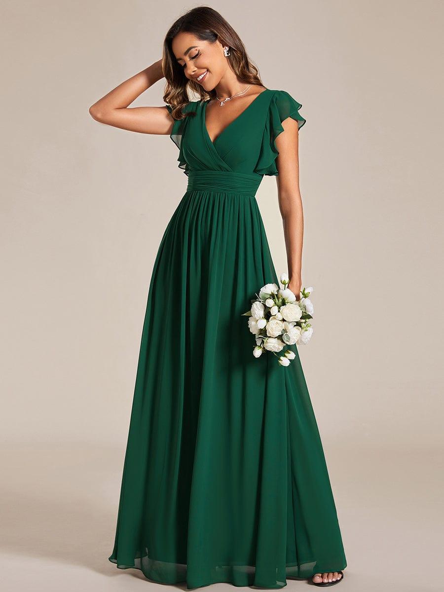 Funkelndes Abendkleid in A-Linie mit Empire-Taille und langen ?rmeln #farbe_Dunkel Gruen