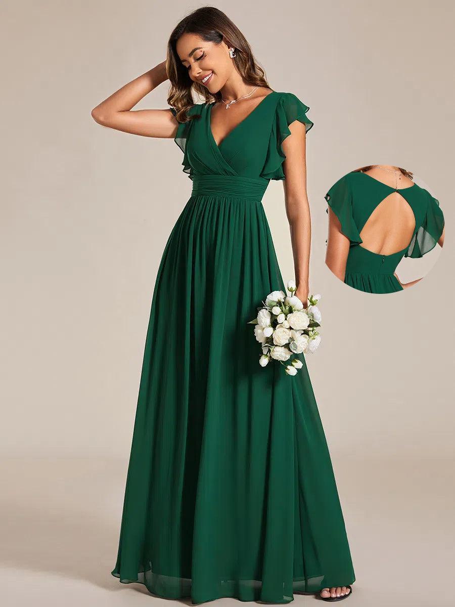 Funkelndes Abendkleid in A-Linie mit Empire-Taille und langen ?rmeln #farbe_Dunkel Gruen