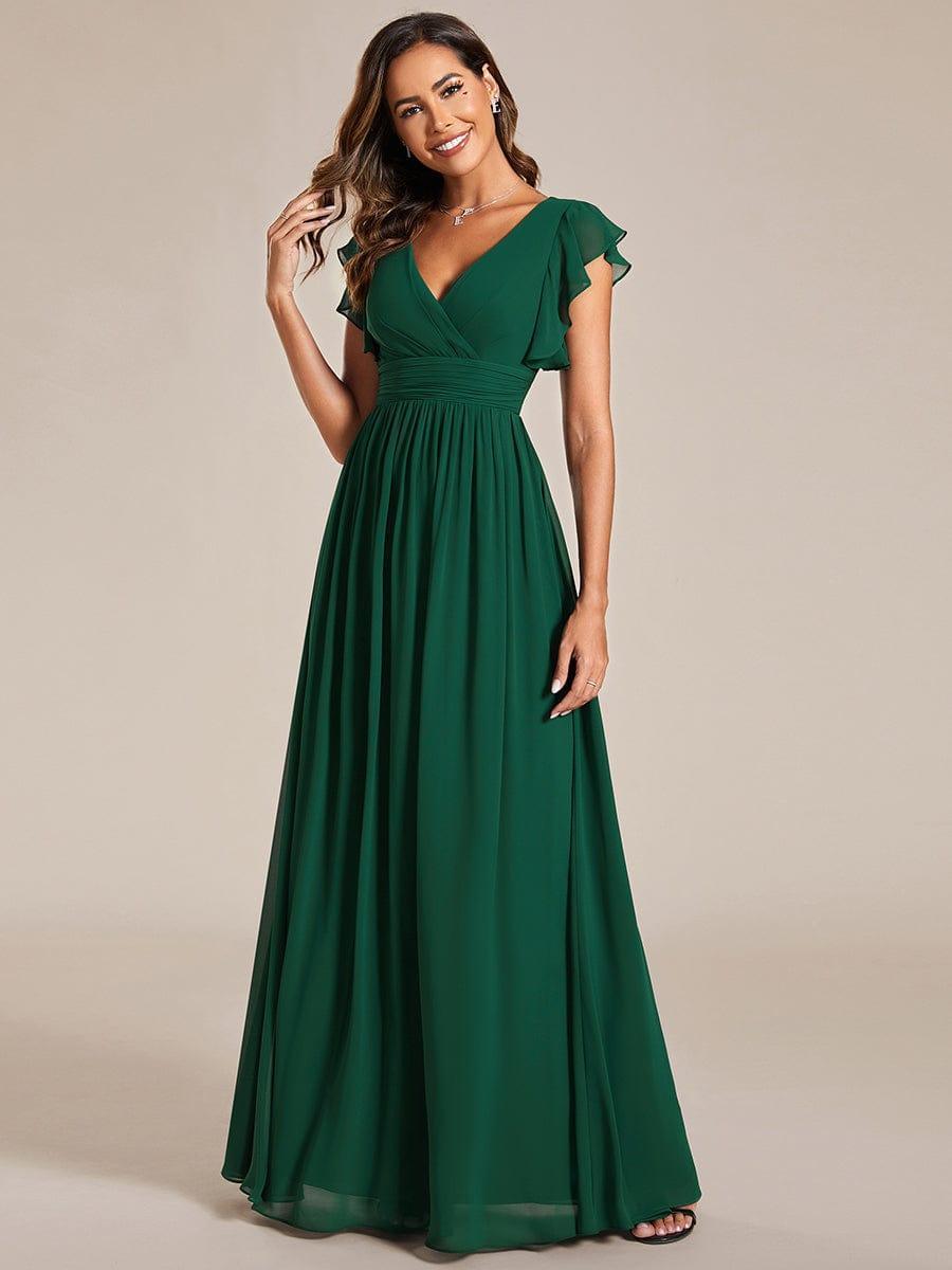 Funkelndes Abendkleid in A-Linie mit Empire-Taille und langen ?rmeln #farbe_Dunkel Gruen