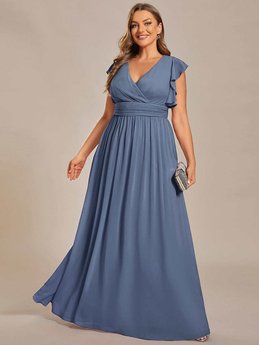 Funkelndes Abendkleid in A-Linie mit Empire-Taille und langen ?rmeln #farbe_Taubenblau