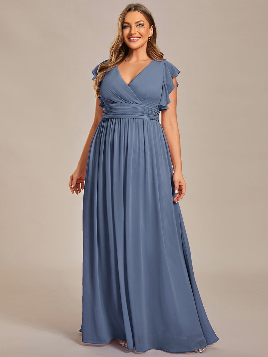 Funkelndes Abendkleid in A-Linie mit Empire-Taille und langen ?rmeln #farbe_Taubenblau