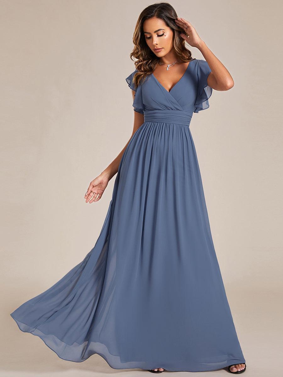 Funkelndes Abendkleid in A-Linie mit Empire-Taille und langen ?rmeln #farbe_Dusty Navy
