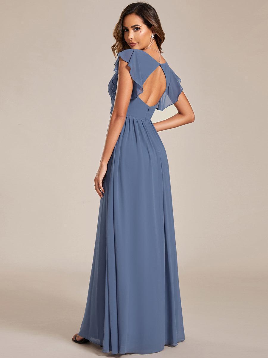 Funkelndes Abendkleid in A-Linie mit Empire-Taille und langen ?rmeln #farbe_Dusty Navy