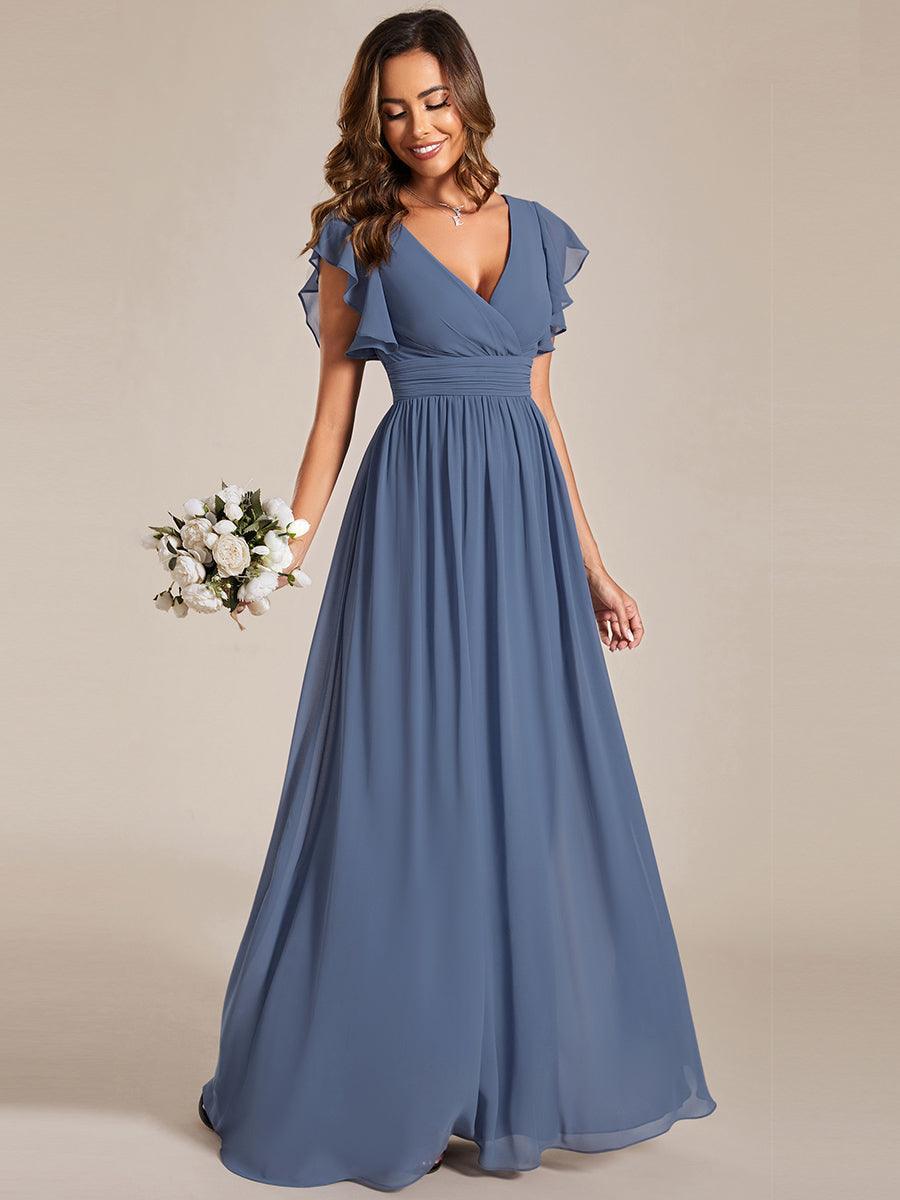 Funkelndes Abendkleid in A-Linie mit Empire-Taille und langen ?rmeln #farbe_Dusty Navy