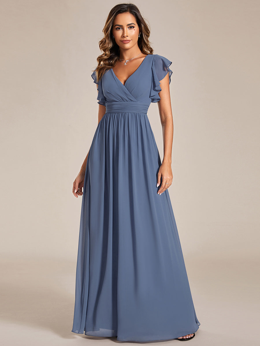 Funkelndes Abendkleid in A-Linie mit Empire-Taille und langen ?rmeln #farbe_Taubenblau