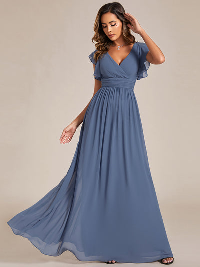 Funkelndes Abendkleid in A-Linie mit Empire-Taille und langen ?rmeln #farbe_Taubenblau
