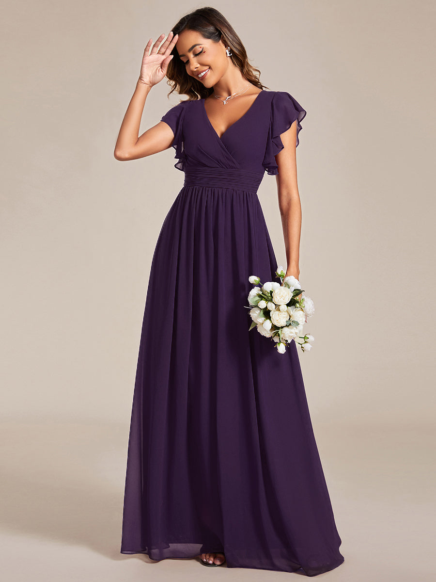Funkelndes Abendkleid in A-Linie mit Empire-Taille und langen ?rmeln #farbe_Dunkelviolett