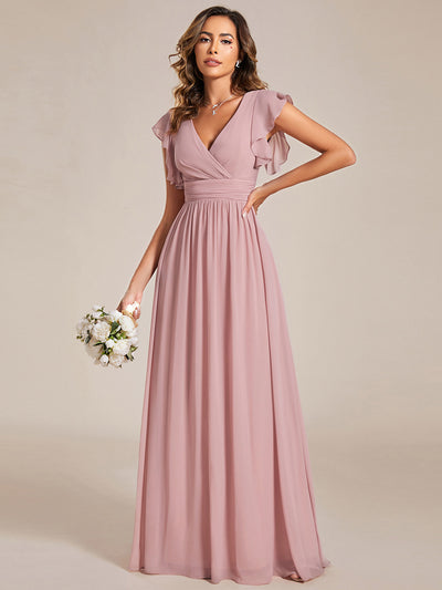 Funkelndes Abendkleid in A-Linie mit Empire-Taille und langen ?rmeln #farbe_Altrosa