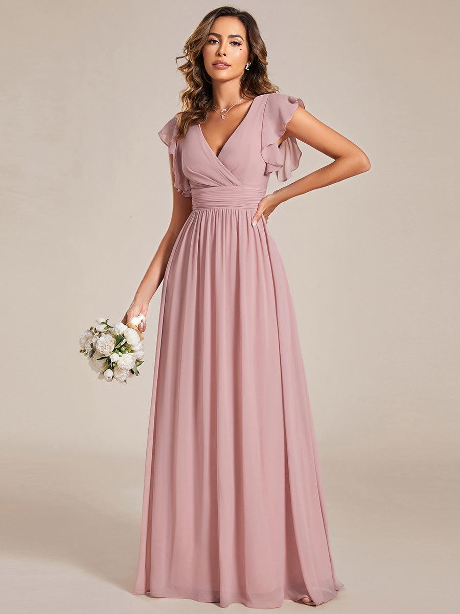 Funkelndes Abendkleid in A-Linie mit Empire-Taille und langen ?rmeln #farbe_Dusty Rose