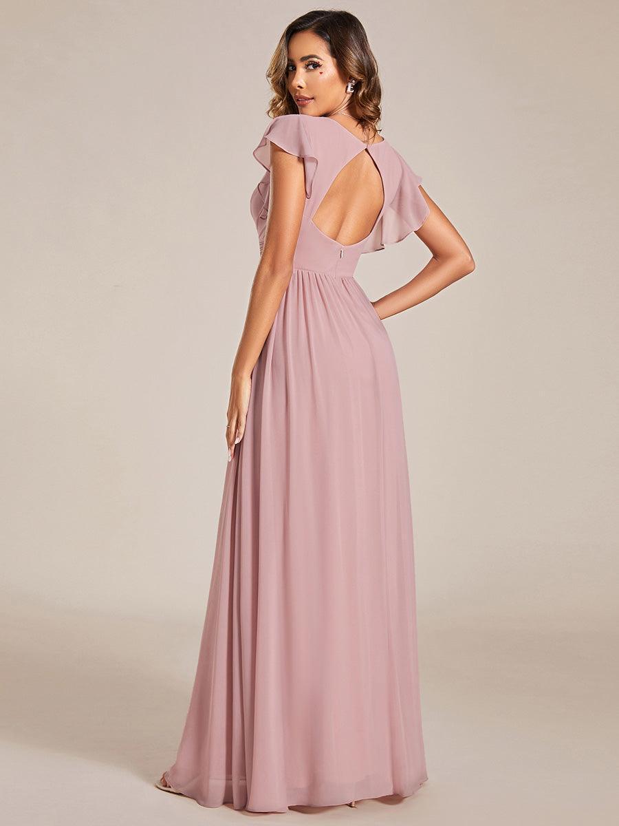 Funkelndes Abendkleid in A-Linie mit Empire-Taille und langen ?rmeln #farbe_Dusty Rose