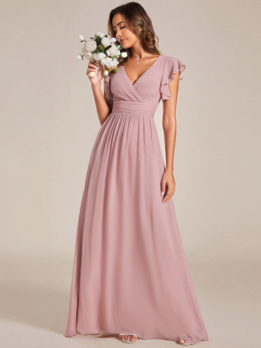 Funkelndes Abendkleid in A-Linie mit Empire-Taille und langen ?rmeln #farbe_Dusty Rose