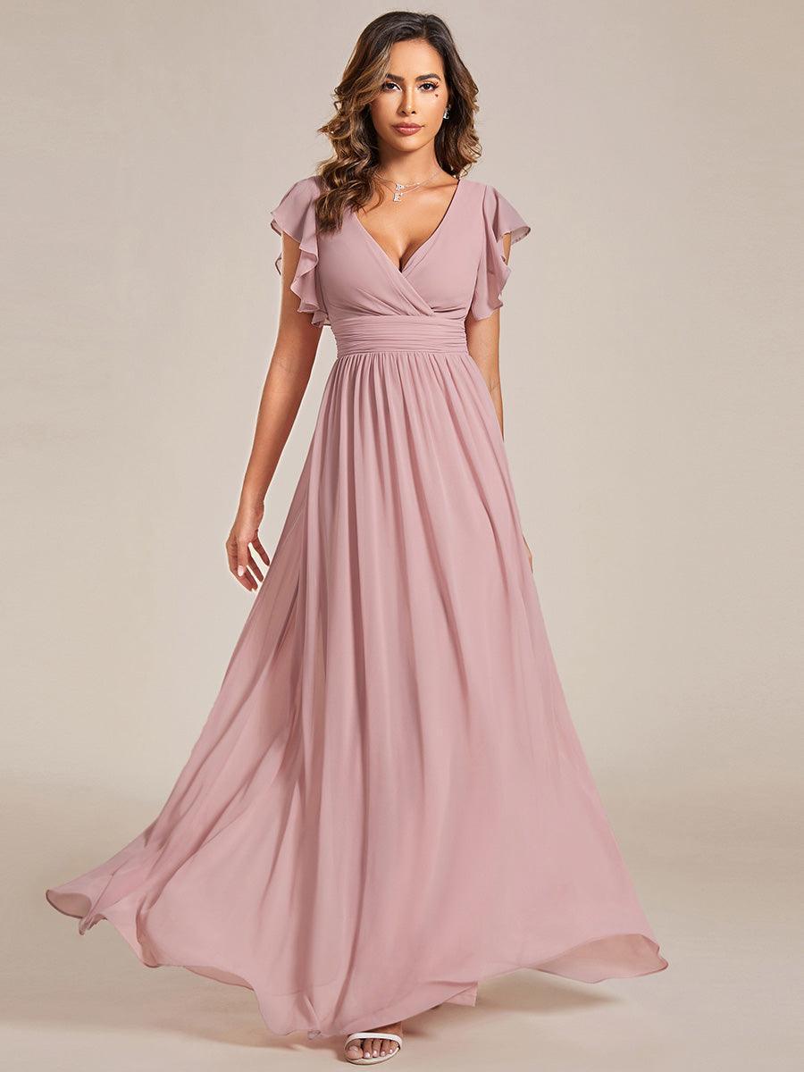 Funkelndes Abendkleid in A-Linie mit Empire-Taille und langen ?rmeln #farbe_Dusty Rose