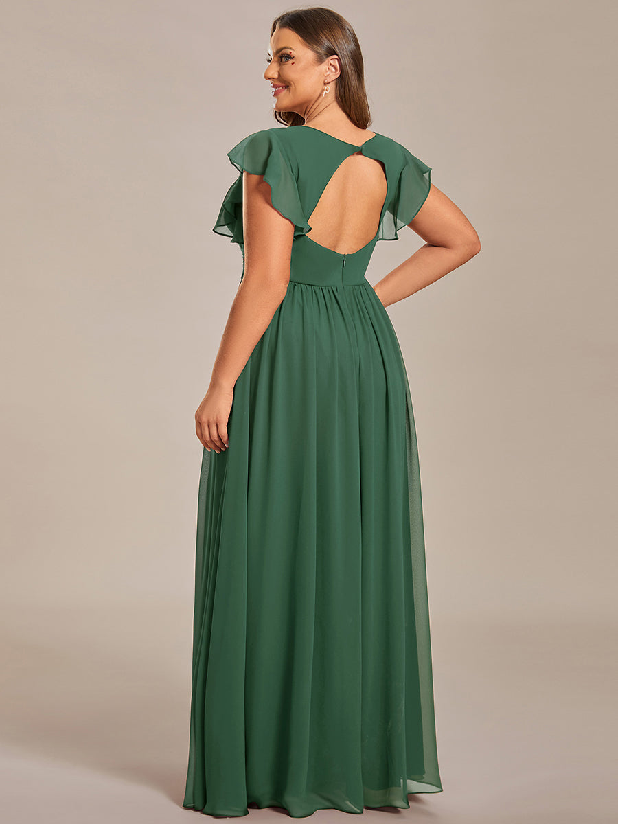 Funkelndes Abendkleid in A-Linie mit Empire-Taille und langen ?rmeln #farbe_Eukalyptus