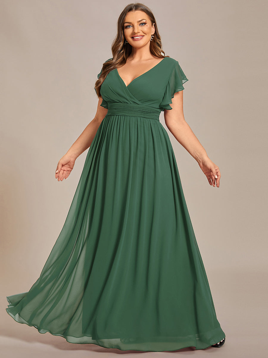 Funkelndes Abendkleid in A-Linie mit Empire-Taille und langen ?rmeln #farbe_Eukalyptus