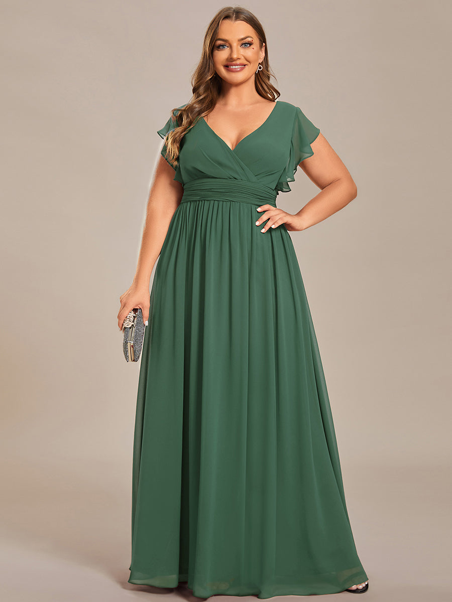 Funkelndes Abendkleid in A-Linie mit Empire-Taille und langen ?rmeln #farbe_Eukalyptus
