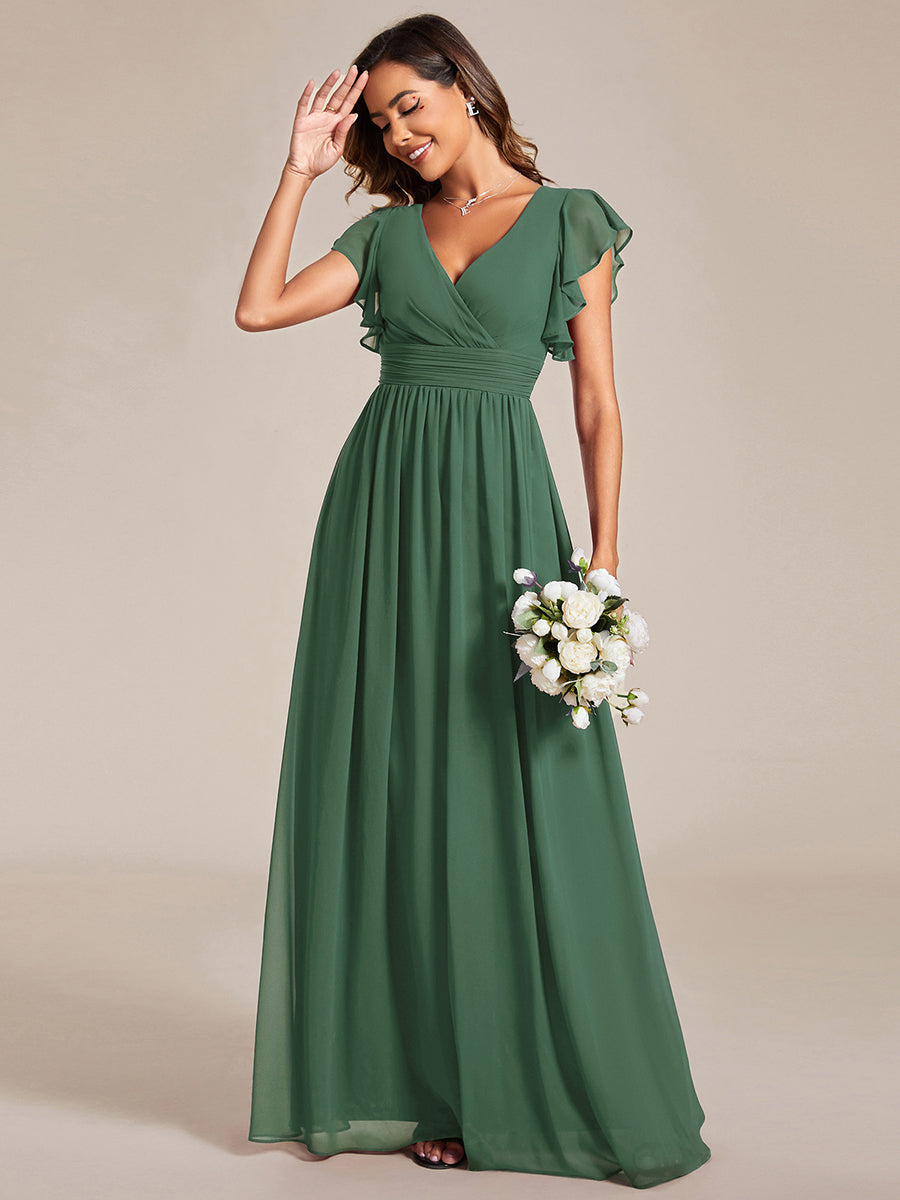 Funkelndes Abendkleid in A-Linie mit Empire-Taille und langen ?rmeln #farbe_Eukalyptus