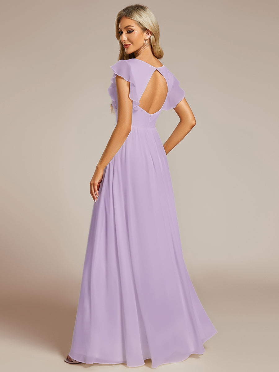 Funkelndes Abendkleid in A-Linie mit Empire-Taille und langen ?rmeln #farbe_Mattflieder