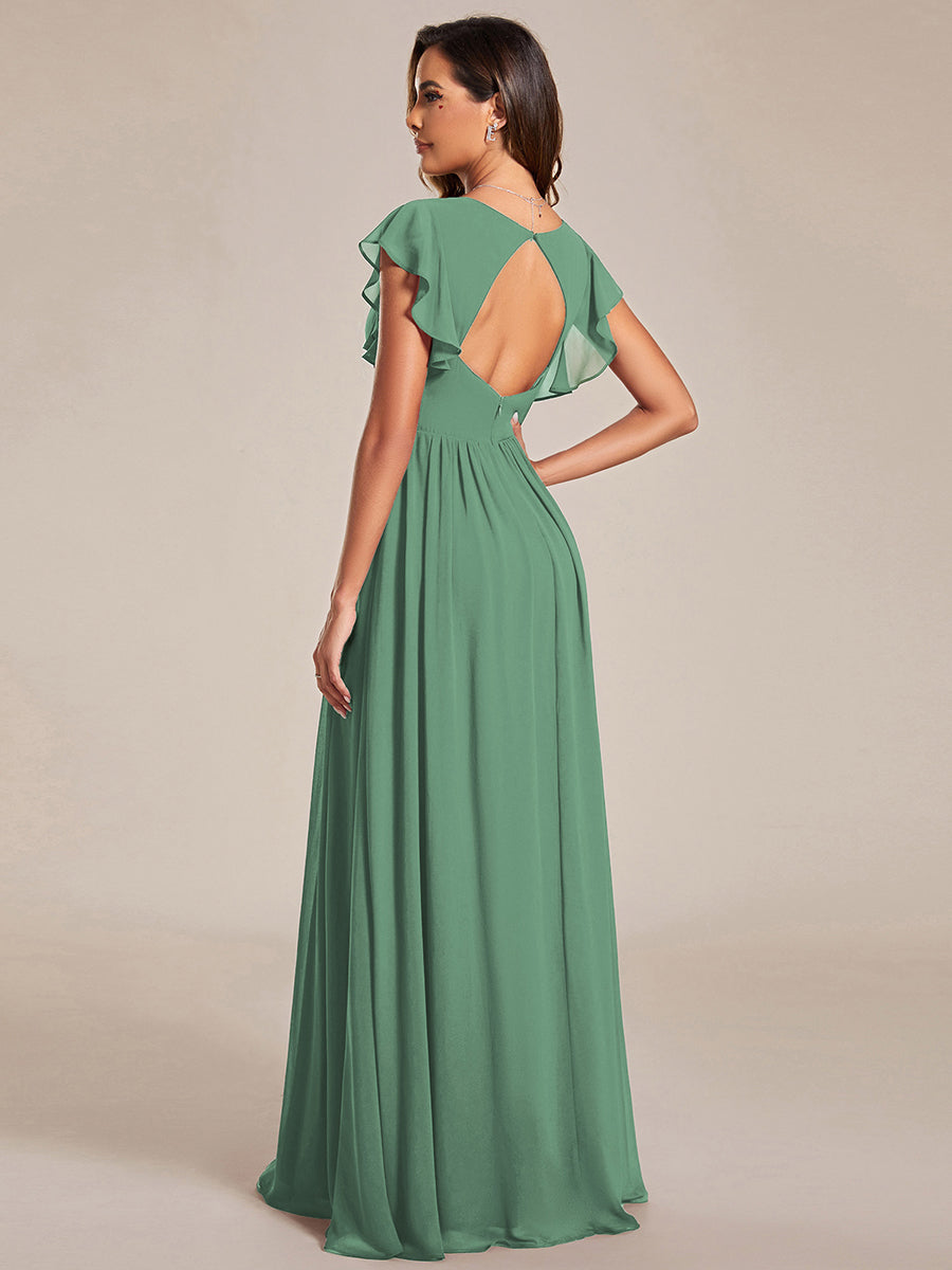 Funkelndes Abendkleid in A-Linie mit Empire-Taille und langen ?rmeln #farbe_Khakigrün