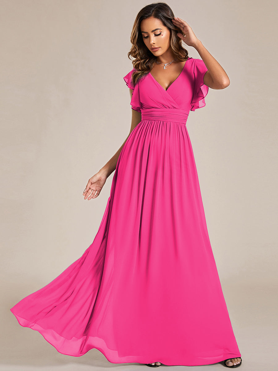 Funkelndes Abendkleid in A-Linie mit Empire-Taille und langen ?rmeln #farbe_Knallpink