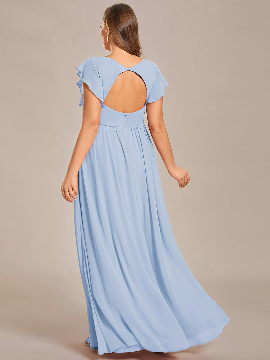 Funkelndes Abendkleid in A-Linie mit Empire-Taille und langen ?rmeln #farbe_Eisblau