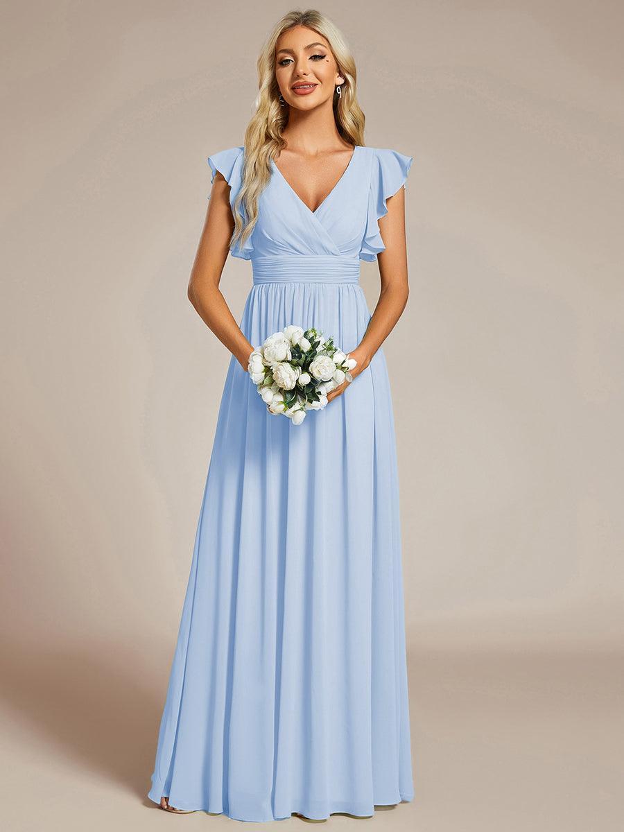 Funkelndes Abendkleid in A-Linie mit Empire-Taille und langen ?rmeln #farbe_Ice Blau
