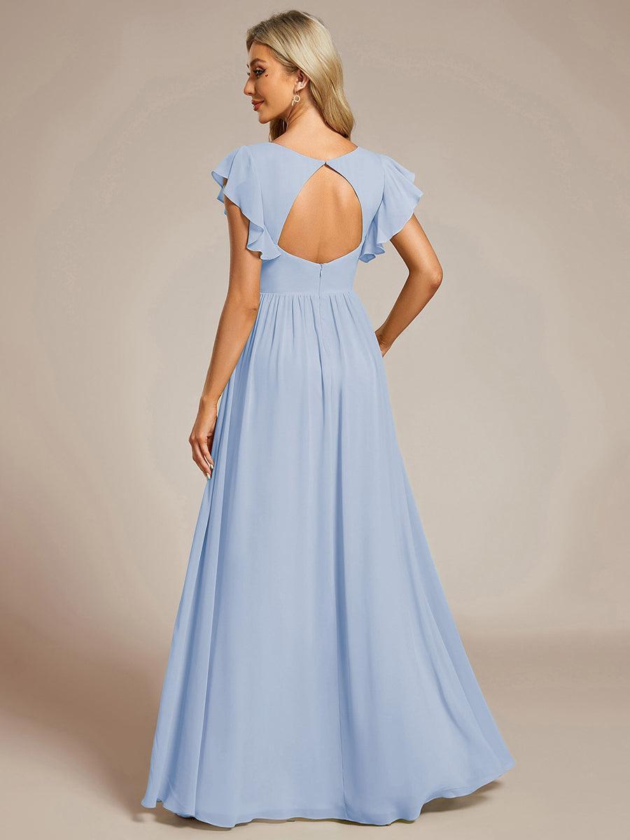 Funkelndes Abendkleid in A-Linie mit Empire-Taille und langen ?rmeln #farbe_Ice Blau