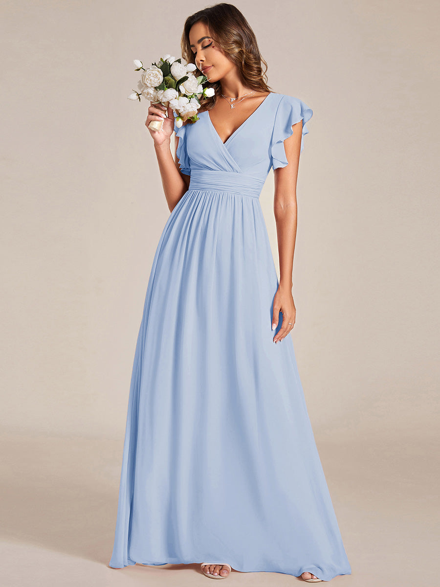 Funkelndes Abendkleid in A-Linie mit Empire-Taille und langen ?rmeln #farbe_Eisblau