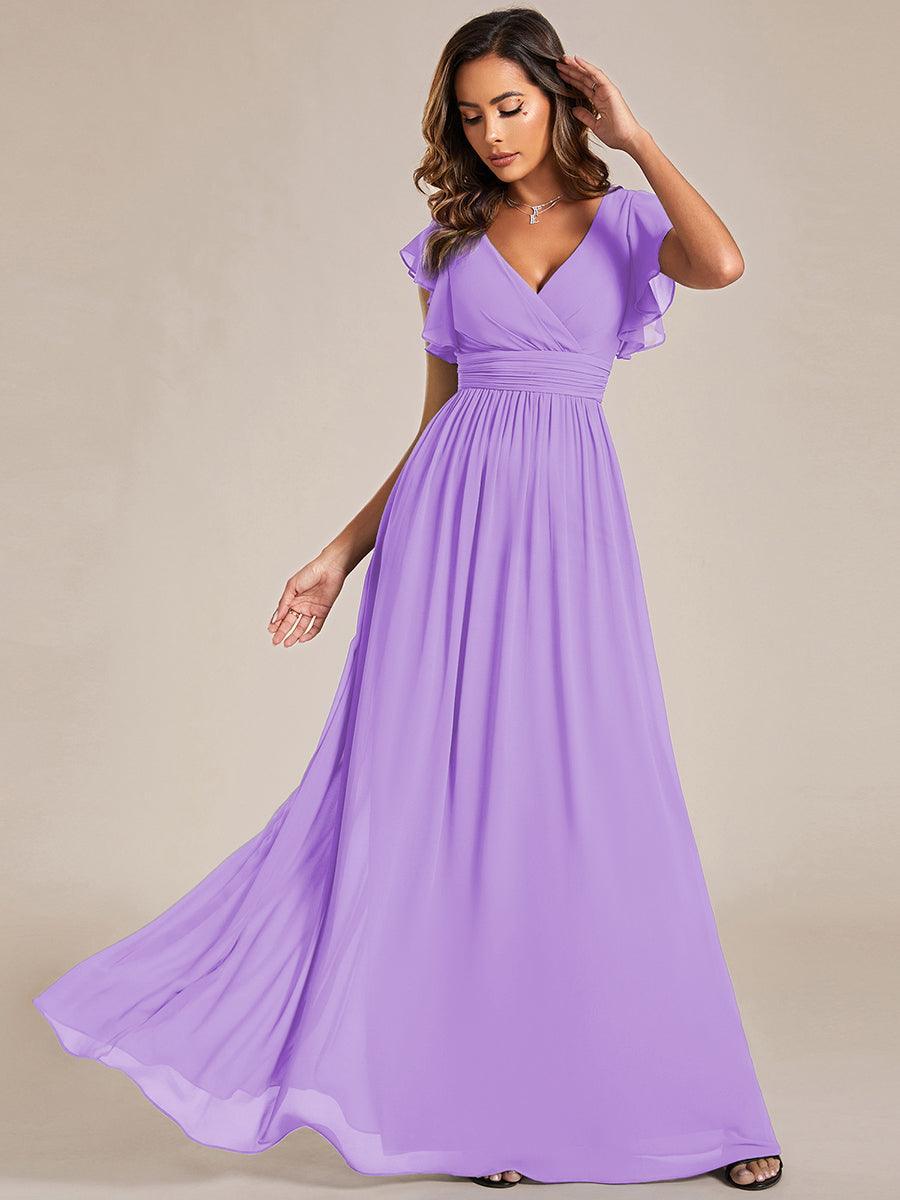 Glitzerndes A-Linien-Abendkleid mit Empire-Taille und langen Laternen?rmeln #farbe_Violett