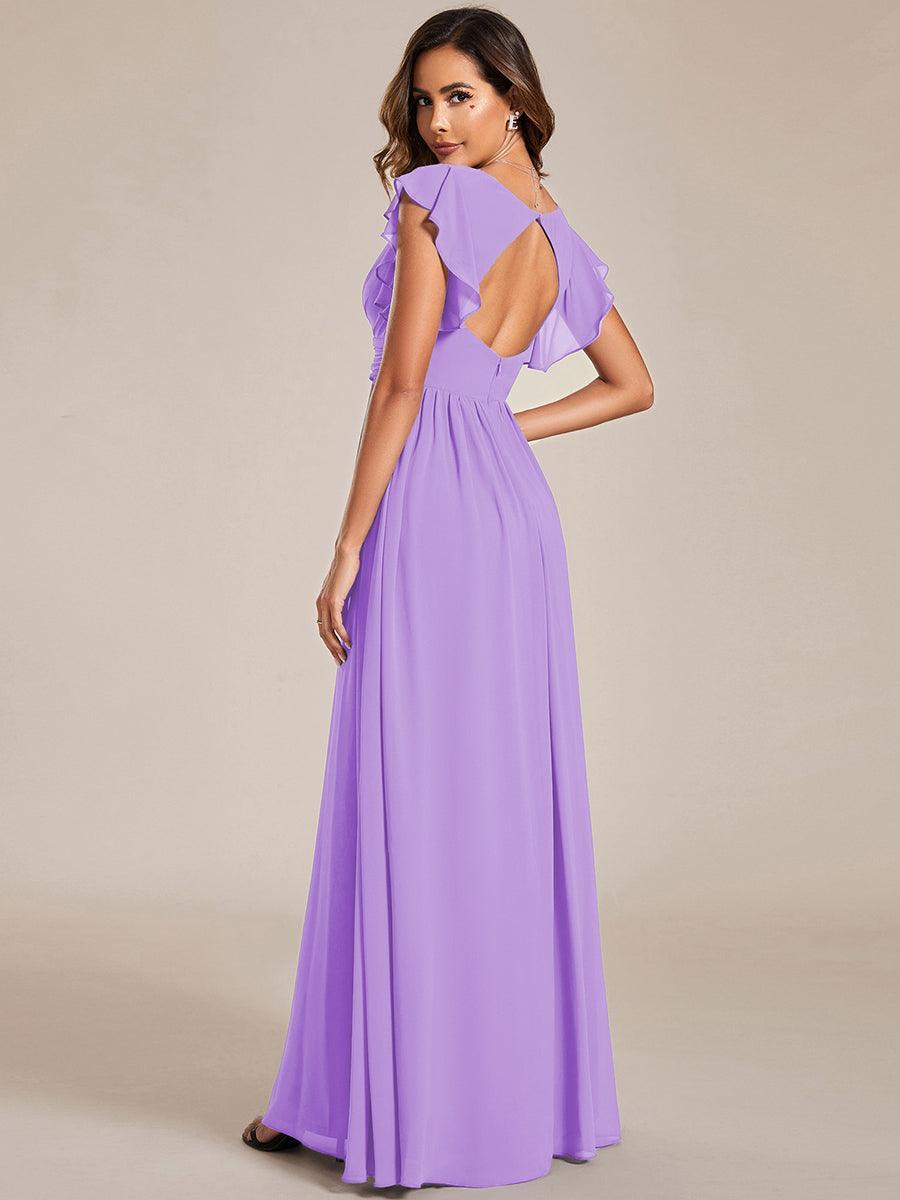 Glitzerndes A-Linien-Abendkleid mit Empire-Taille und langen Laternen?rmeln #farbe_Violett