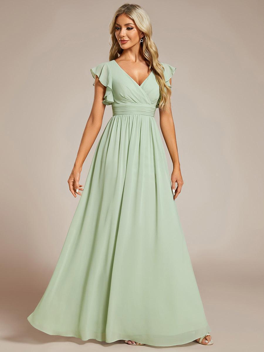 Funkelndes Abendkleid in A-Linie mit Empire-Taille und langen ?rmeln #farbe_Mint Gruen