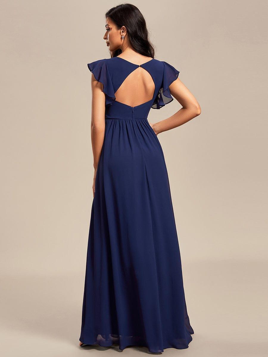 Funkelndes Abendkleid in A-Linie mit Empire-Taille und langen ?rmeln #farbe_Navy Blau