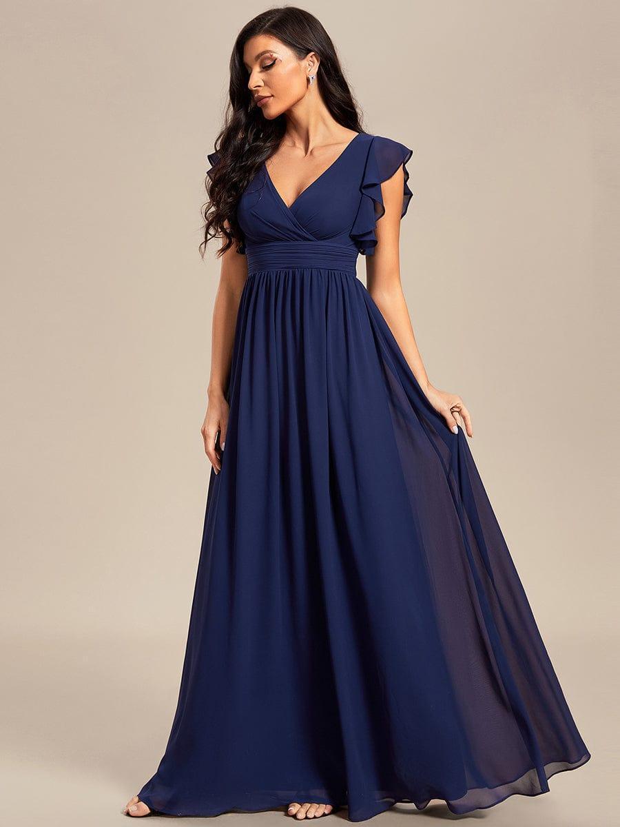 Funkelndes Abendkleid in A-Linie mit Empire-Taille und langen ?rmeln #farbe_Navy Blau