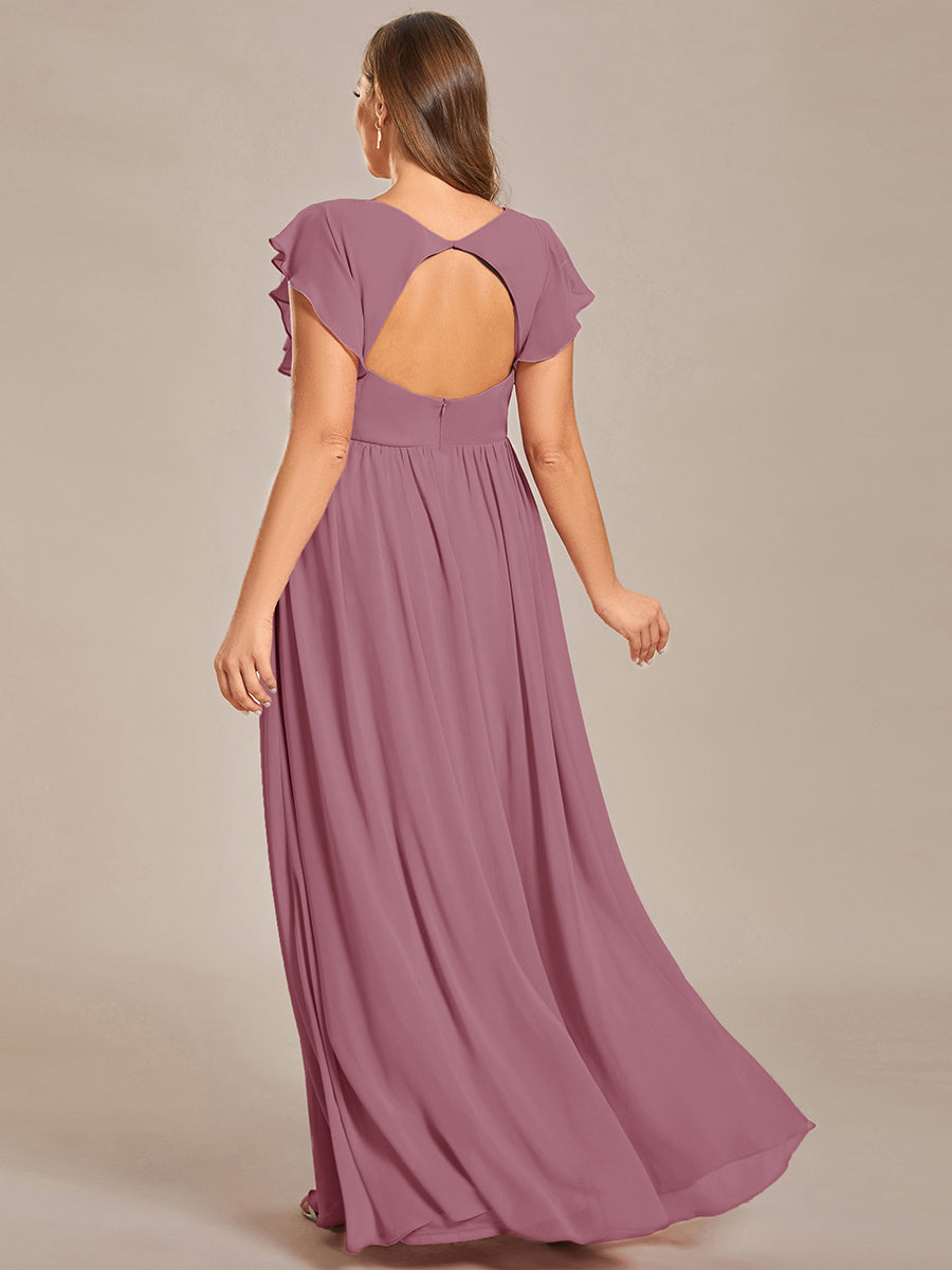 Funkelndes Abendkleid in A-Linie mit Empire-Taille und langen ?rmeln #farbe_Orchideenviolett