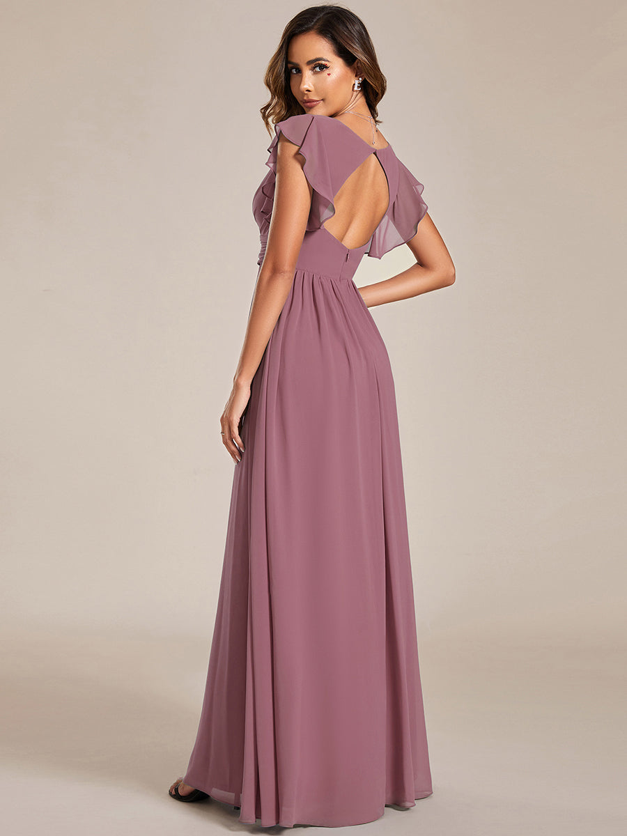 Funkelndes Abendkleid in A-Linie mit Empire-Taille und langen ?rmeln #farbe_Orchideenviolett