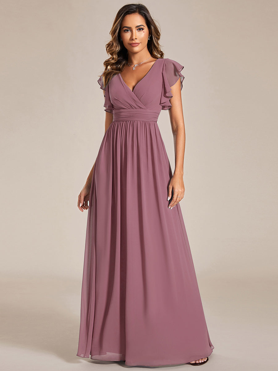 Funkelndes Abendkleid in A-Linie mit Empire-Taille und langen ?rmeln #farbe_Orchideenviolett
