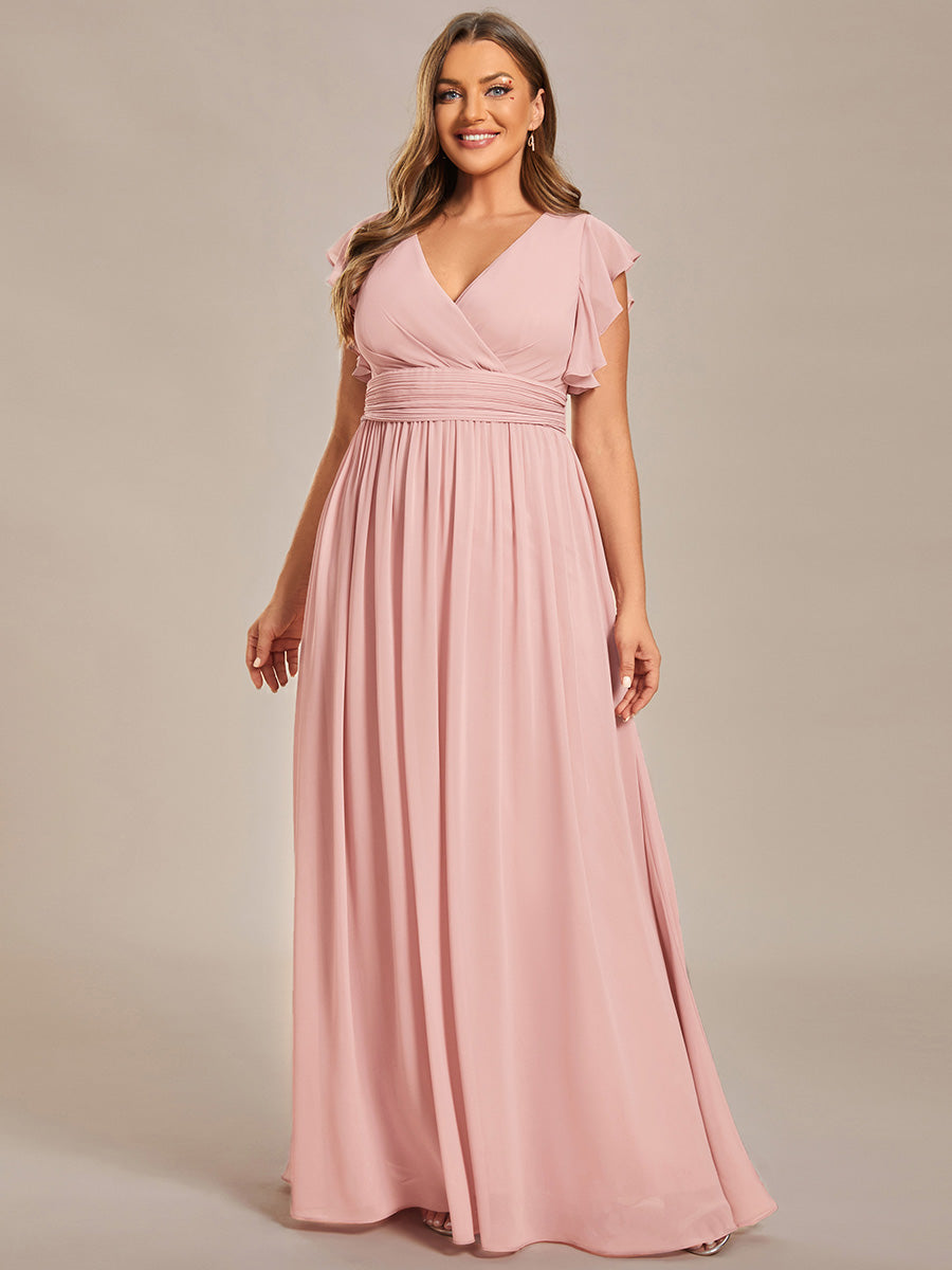 Funkelndes Abendkleid in A-Linie mit Empire-Taille und langen ?rmeln #farbe_Pink