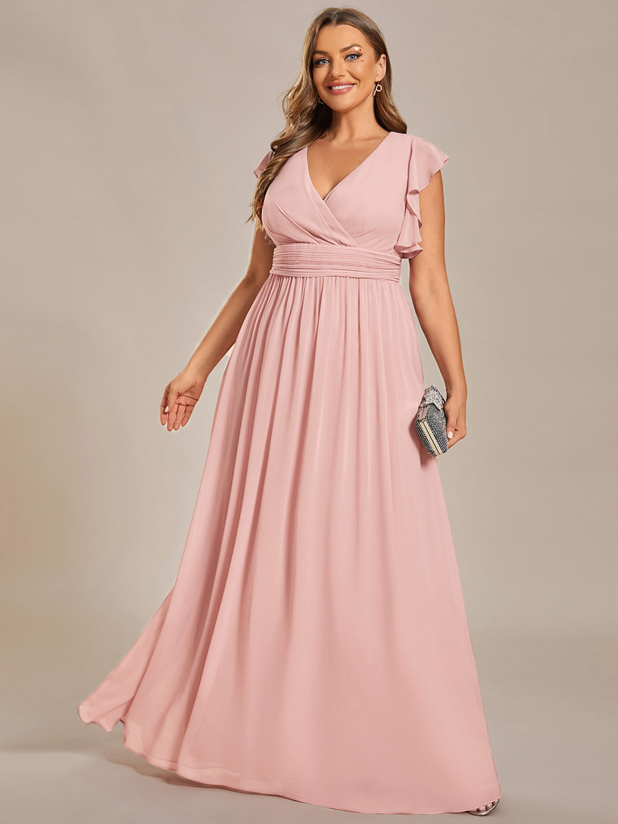 Funkelndes Abendkleid in A-Linie mit Empire-Taille und langen ?rmeln #farbe_Pink