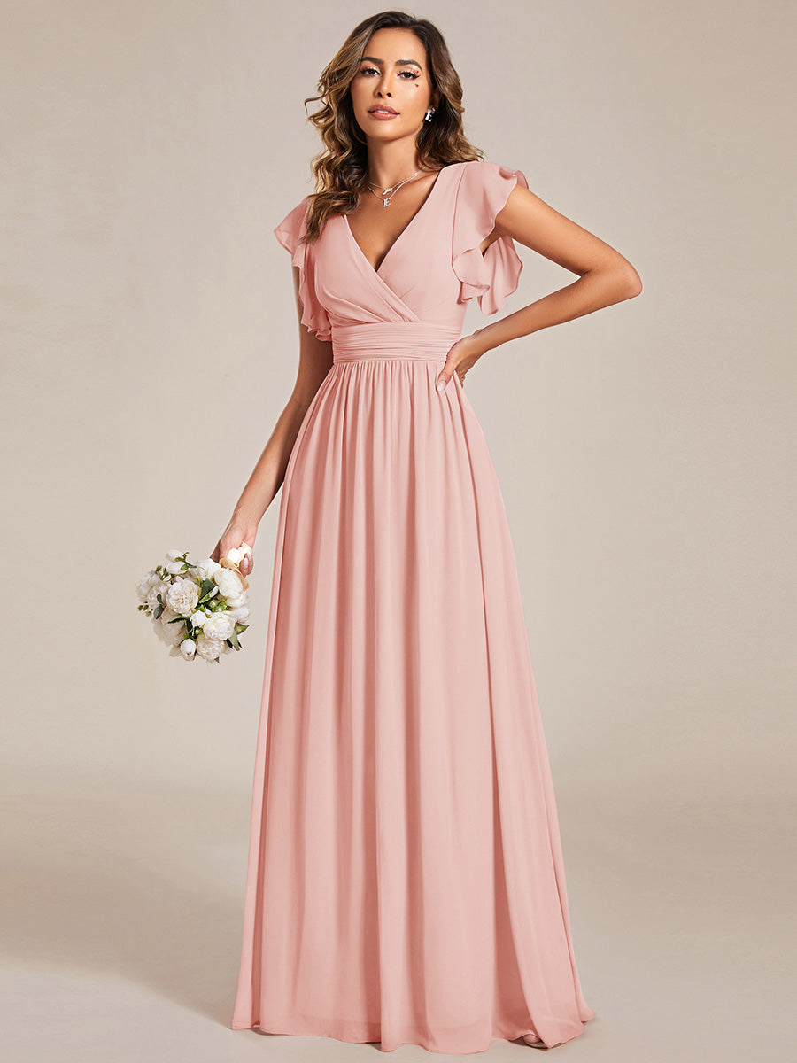 Funkelndes Abendkleid in A-Linie mit Empire-Taille und langen ?rmeln #farbe_Pink