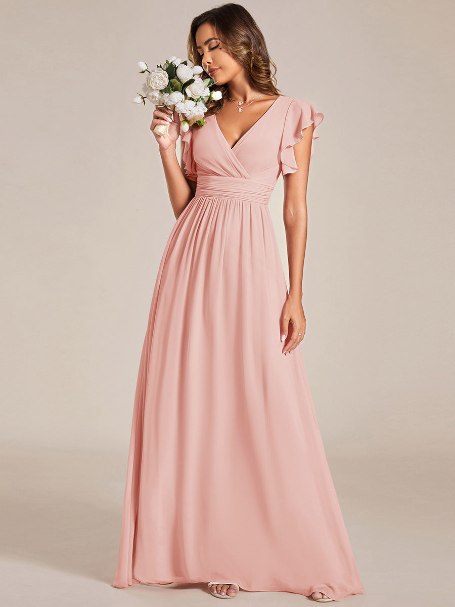 Funkelndes Abendkleid in A-Linie mit Empire-Taille und langen ?rmeln #farbe_Pink