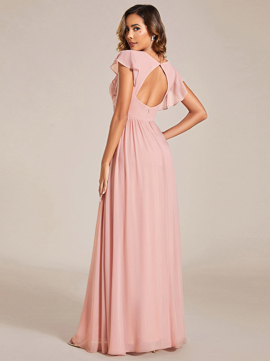 Funkelndes Abendkleid in A-Linie mit Empire-Taille und langen ?rmeln #farbe_Pink