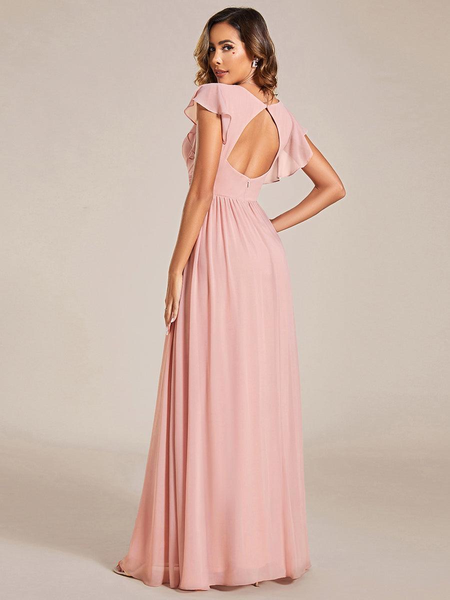 Funkelndes Abendkleid in A-Linie mit Empire-Taille und langen ?rmeln #farbe_Rosa