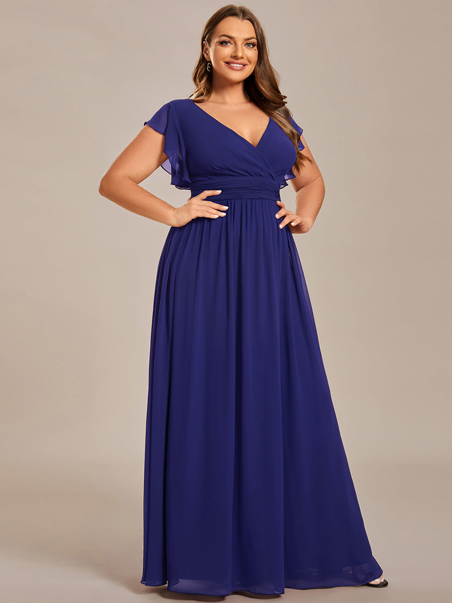 Funkelndes Abendkleid in A-Linie mit Empire-Taille und langen ?rmeln #farbe_Saphirblau