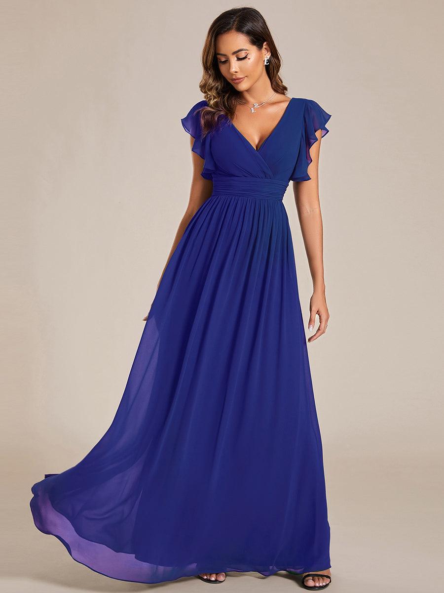 Glitzerndes A-Linien-Abendkleid mit Empire-Taille und langen Laternen?rmeln #farbe_Saphirblau