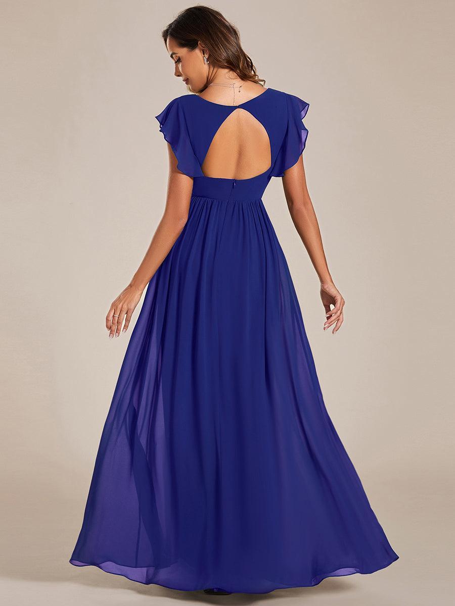 Glitzerndes A-Linien-Abendkleid mit Empire-Taille und langen Laternen?rmeln #farbe_Saphirblau