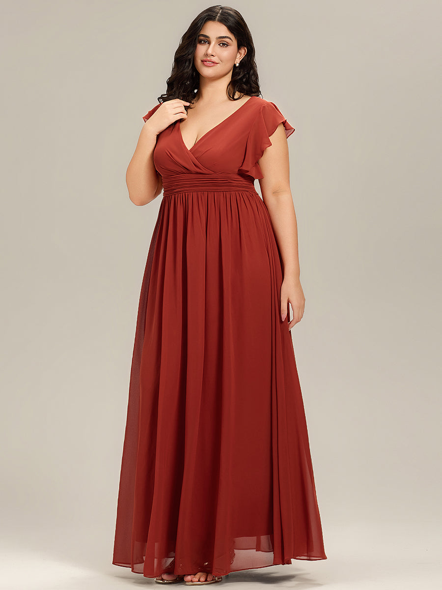 Funkelndes Abendkleid in A-Linie mit Empire-Taille und langen ?rmeln #farbe_Zinnoberrot