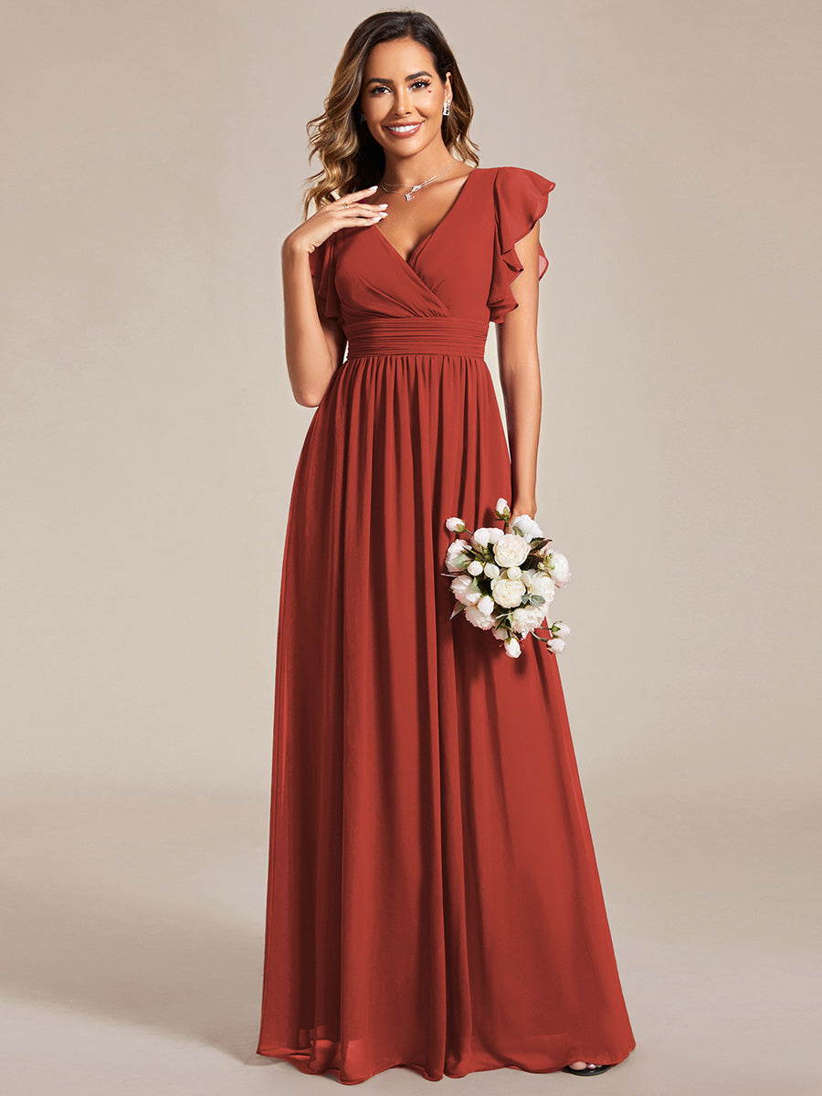 Funkelndes Abendkleid in A-Linie mit Empire-Taille und langen ?rmeln #farbe_Zinnoberrot